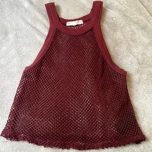Truly madly deeply red fishnet-like fabric cropped tank top!